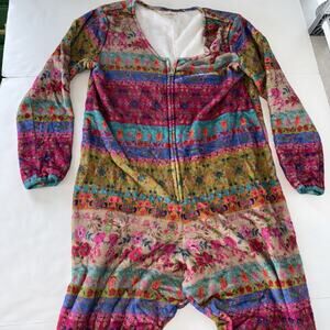 Natural Life fleece one-piece pajama jumpsuit Women Sz M Fleece MultiColor 